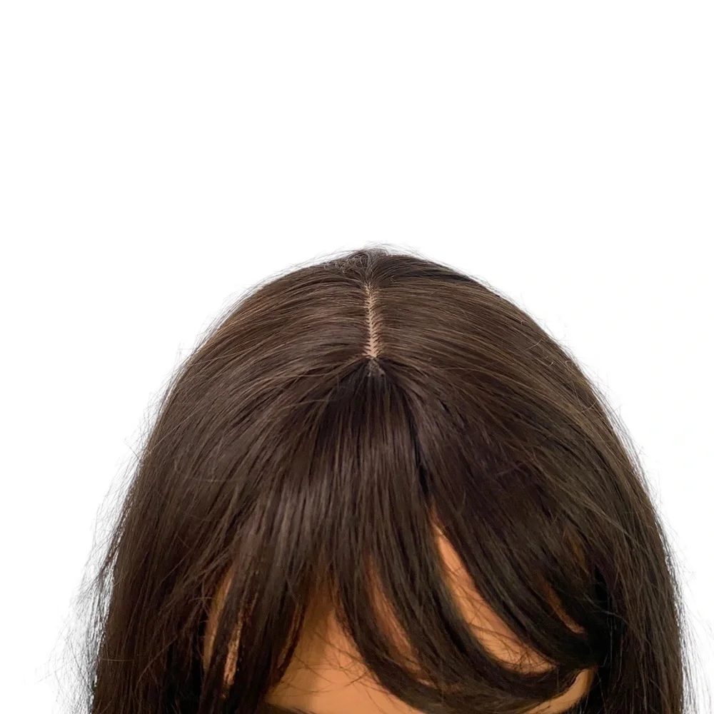 Vegan Wavy Chocolate Brown wig with bangs 25”